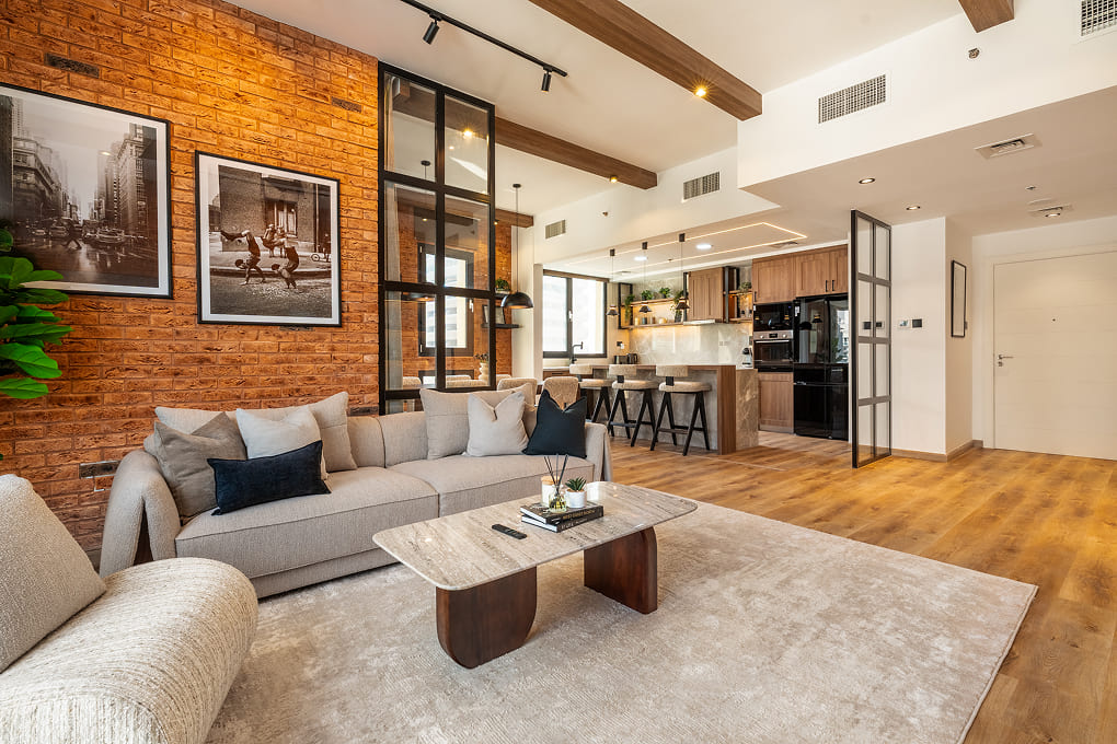 Marina Sail Dubai Marina — kitchen and dining renovation with wood tones and black accents